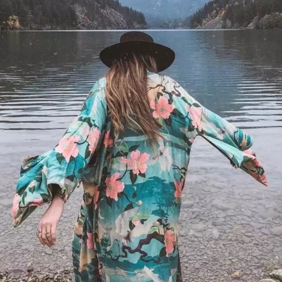 New Gorgeous Bohemian Mixed Print Kimono Duster Robe Jacket - Picture 4 of 10